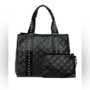Haute Shore Jaime Black Quilted Tote Bag with Silver Studs